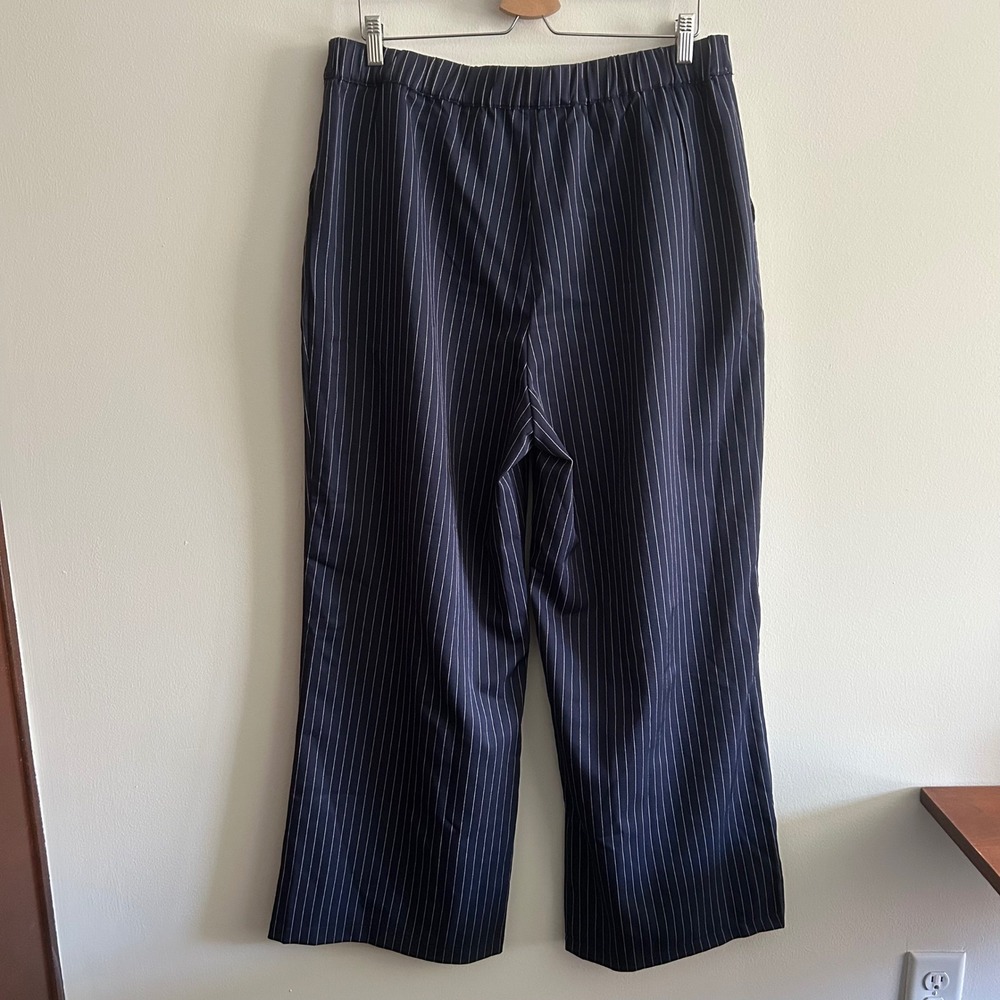 NWT Halara Wide Leg Pinstripe Trousers Navy Blue XL Regular High Waisted Pockets - Picture 6 of 7